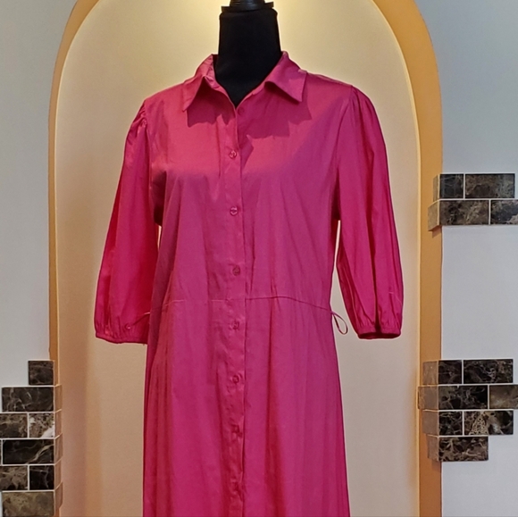 NWT Fuchsia Pink Midi Italian Dress ( Size L) - Picture 6 of 11